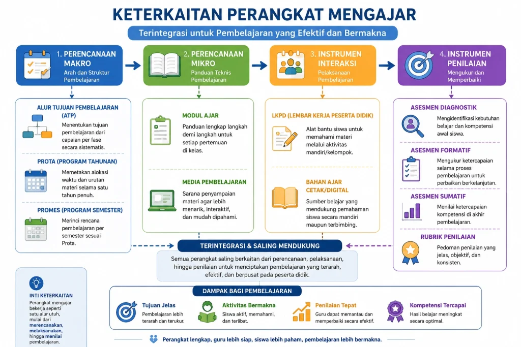 Bagan alur komponen perangkat mengajar Kurikulum Merdeka meliputi ATP dan Modul Ajar